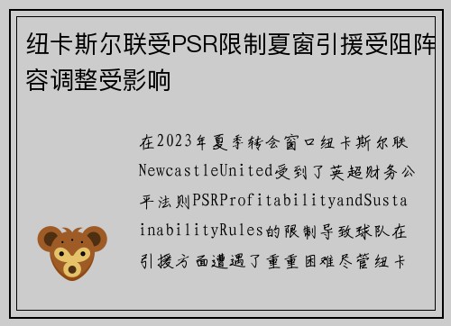 纽卡斯尔联受PSR限制夏窗引援受阻阵容调整受影响 纽卡斯尔联受PSR限制夏窗引援受阻阵容调整受影响