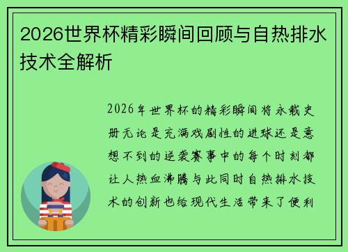 2026世界杯精彩瞬间回顾与自热排水技术全解析